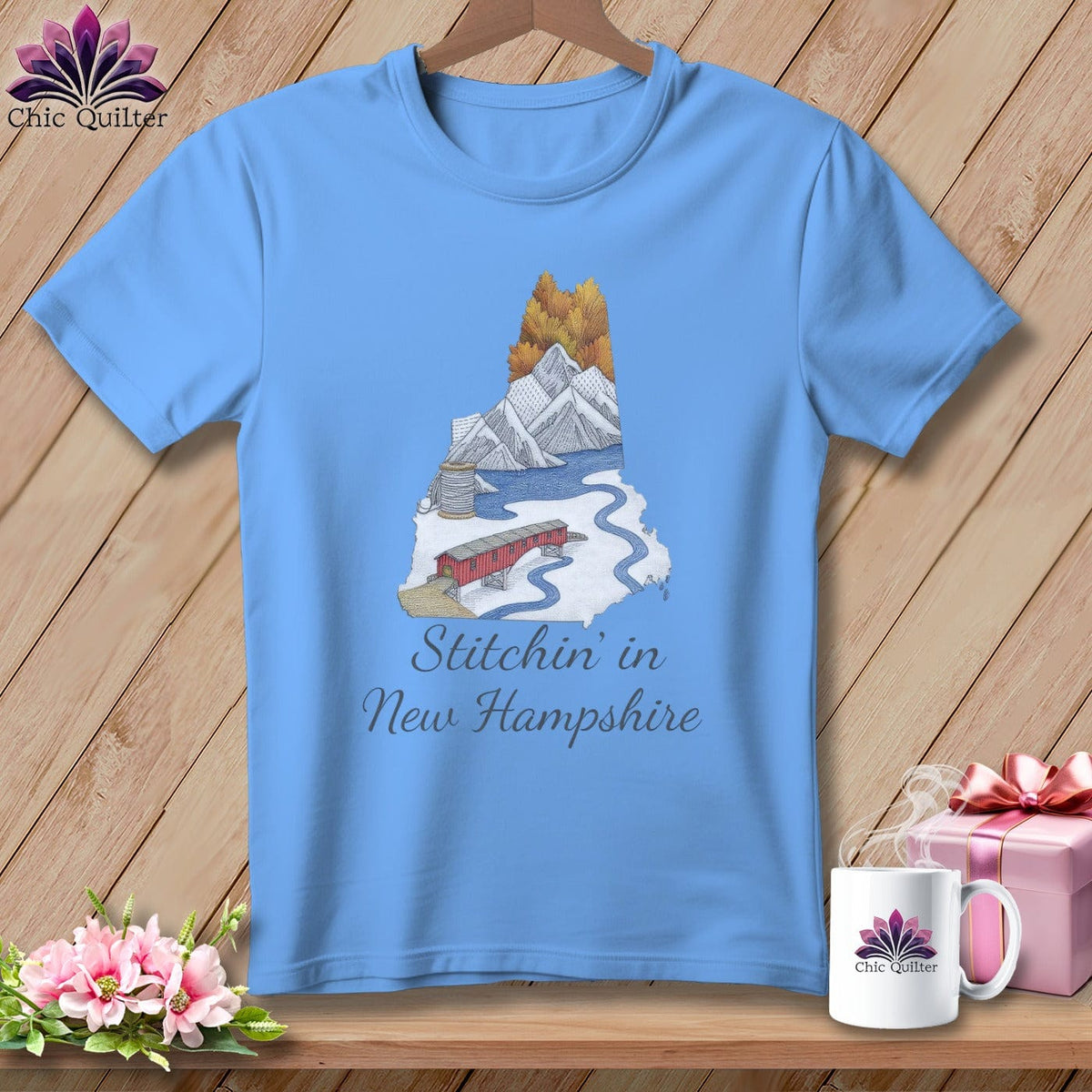 MyDesigns Physical Item S / Carolina Blue Stitchin' in New Hampshire ~ Relaxed Fit Tee