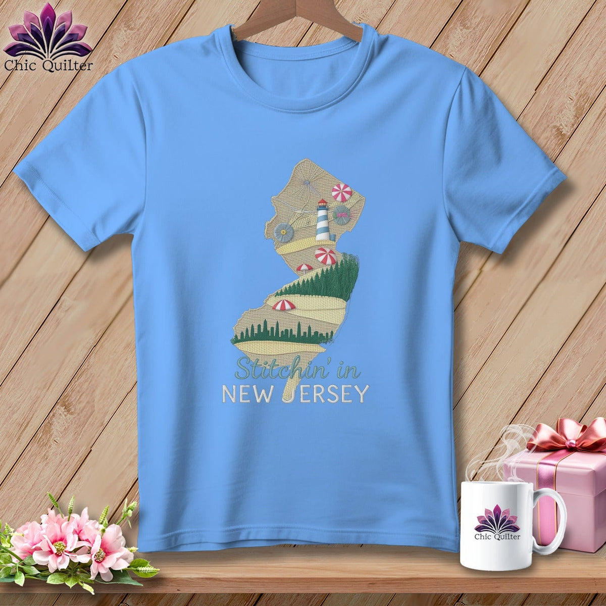 MyDesigns Physical Item S / Carolina Blue Stitchin' in New Jersey ~ Relaxed Fit Tee