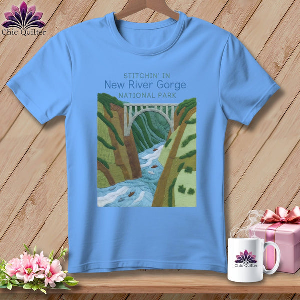 MyDesigns Physical Item S / Carolina Blue Stitchin' in New River Gorge National Park and Preserve ~ Relaxed Fit Tee