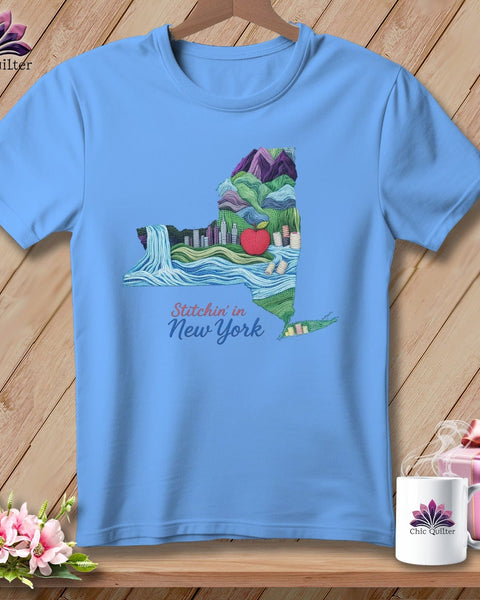 MyDesigns Physical Item S / Carolina Blue Stitchin' in New York ~ Relaxed Fit Tee