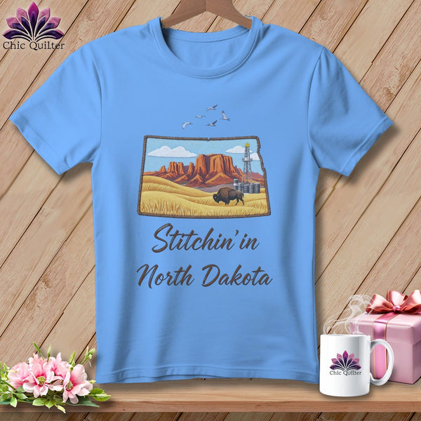MyDesigns Physical Item S / Carolina Blue Stitchin' in North Dakota ~ Relaxed Fit Tee