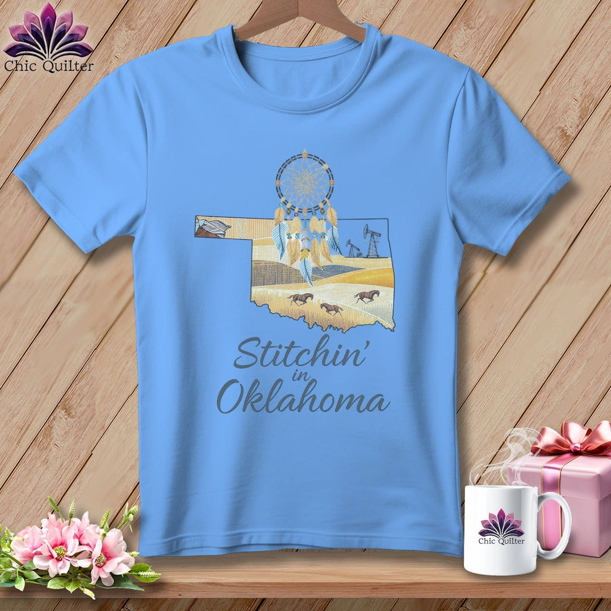 MyDesigns Physical Item S / Carolina Blue Stitchin' in Oklahoma ~ Relaxed Fit Tee