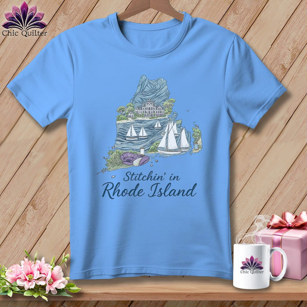 MyDesigns Physical Item S / Carolina Blue Stitchin' in Rhode Island ~ Relaxed Fit Tee