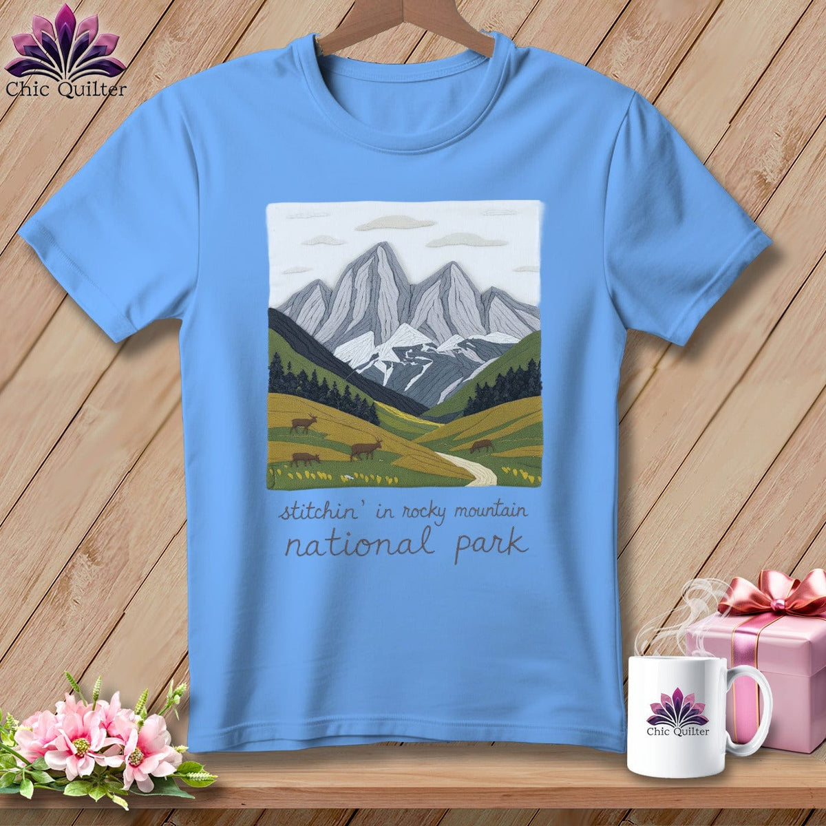 MyDesigns Physical Item S / Carolina Blue Stitchin' in Rocky Mountain National Park ~ Relaxed Fit Tee