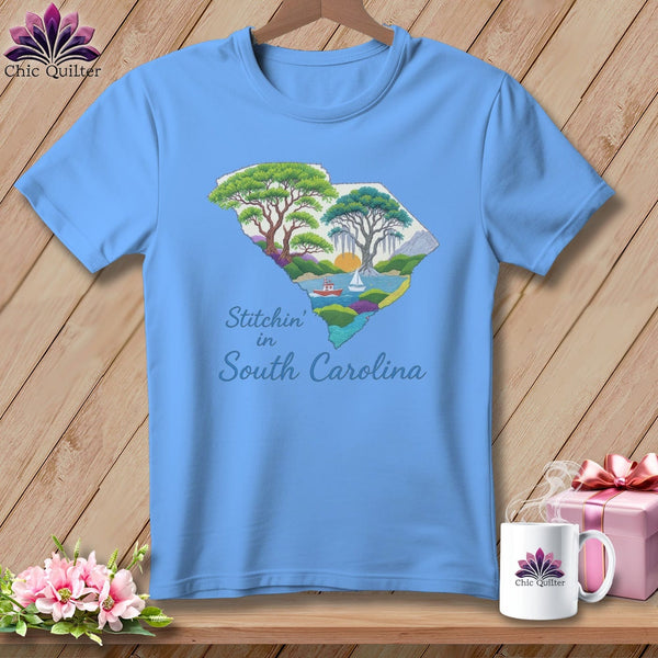 MyDesigns Physical Item S / Carolina Blue Stitchin' in South Carolina ~ Relaxed Fit Tee