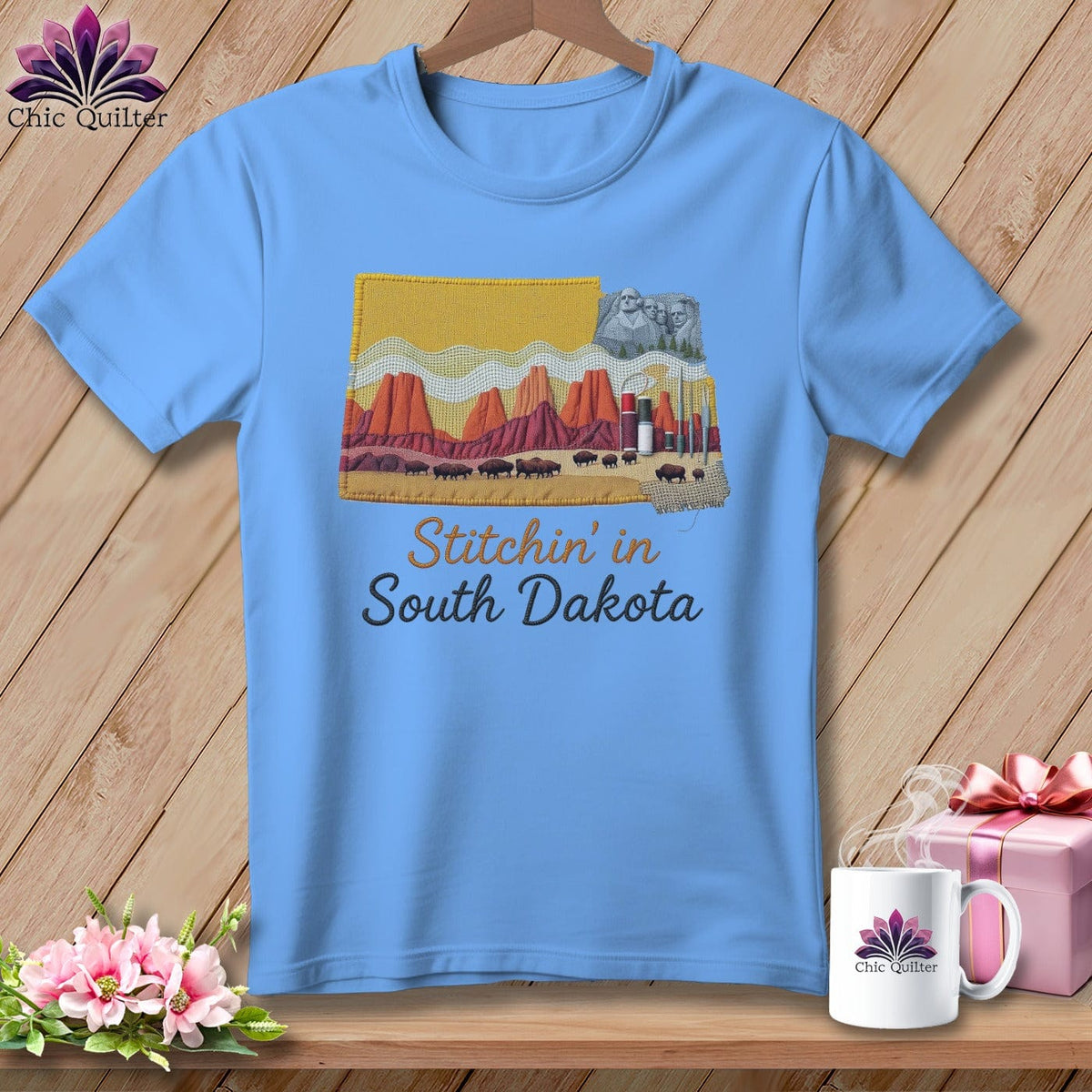 MyDesigns Physical Item S / Carolina Blue Stitchin' in South Dakota ~ Relaxed Fit Tee