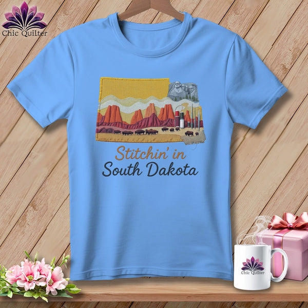 MyDesigns Physical Item S / Carolina Blue Stitchin' in South Dakota ~ Relaxed Fit Tee