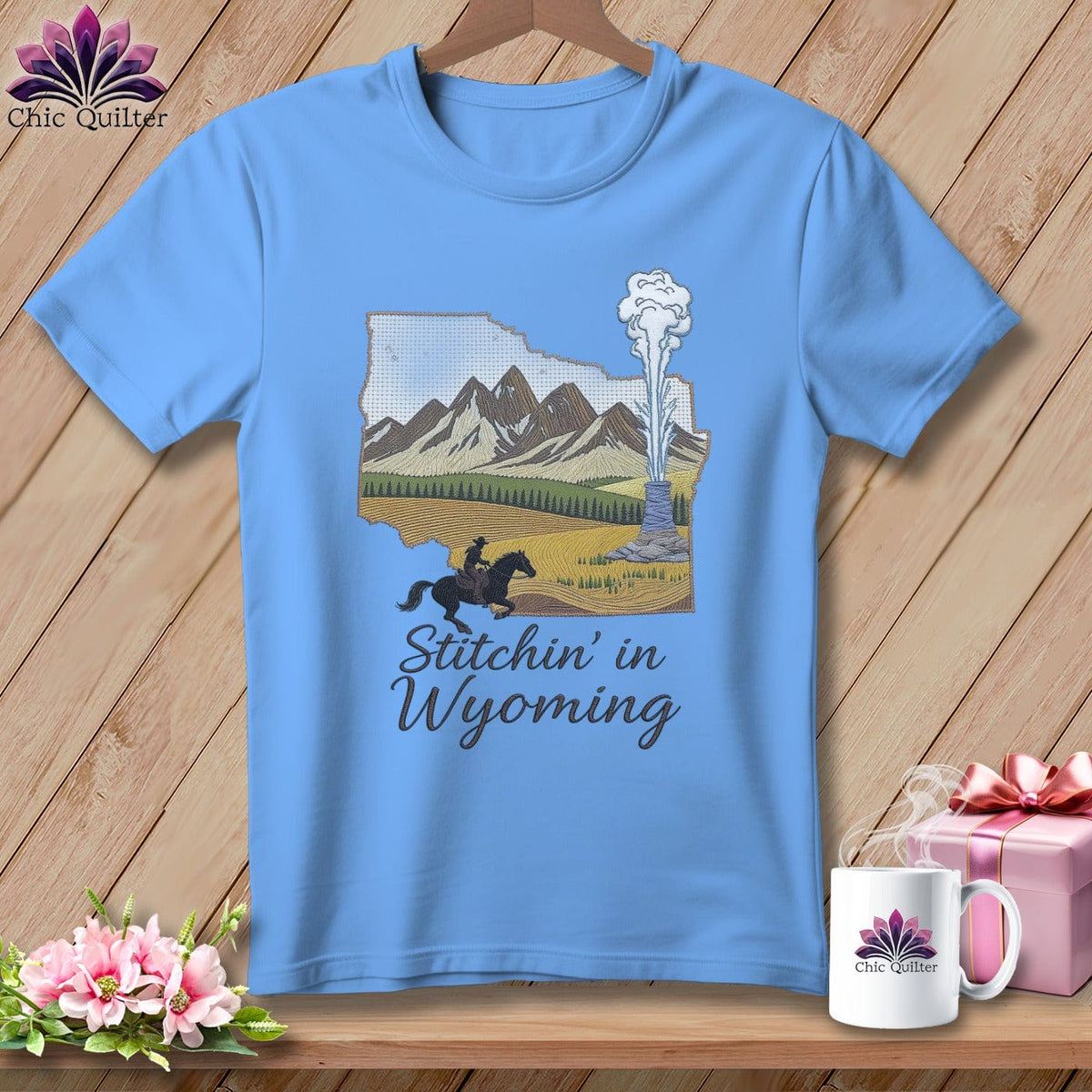 MyDesigns Physical Item S / Carolina Blue Stitchin' in Wyoming ~ Relaxed Fit Tee