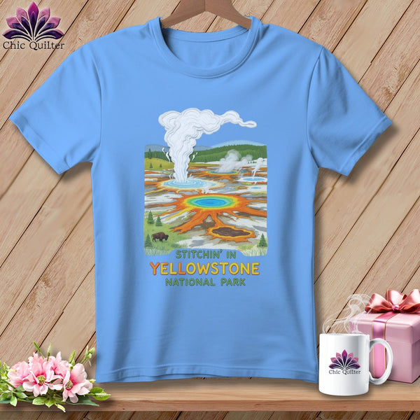 MyDesigns Physical Item S / Carolina Blue Stitchin' in Yellowstone National Park ~ Relaxed Fit Tee