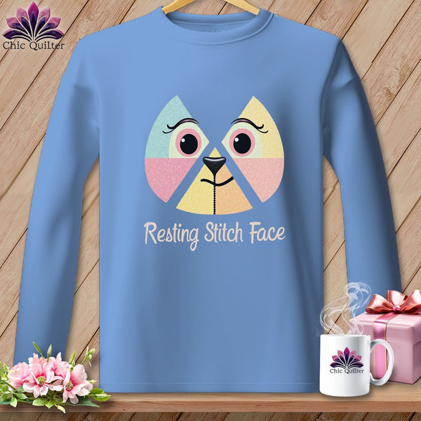 MyDesigns Physical Item S / Carolina Blue Stitchy Face - Resting Stitch Face ~ Long Sleeve Tee