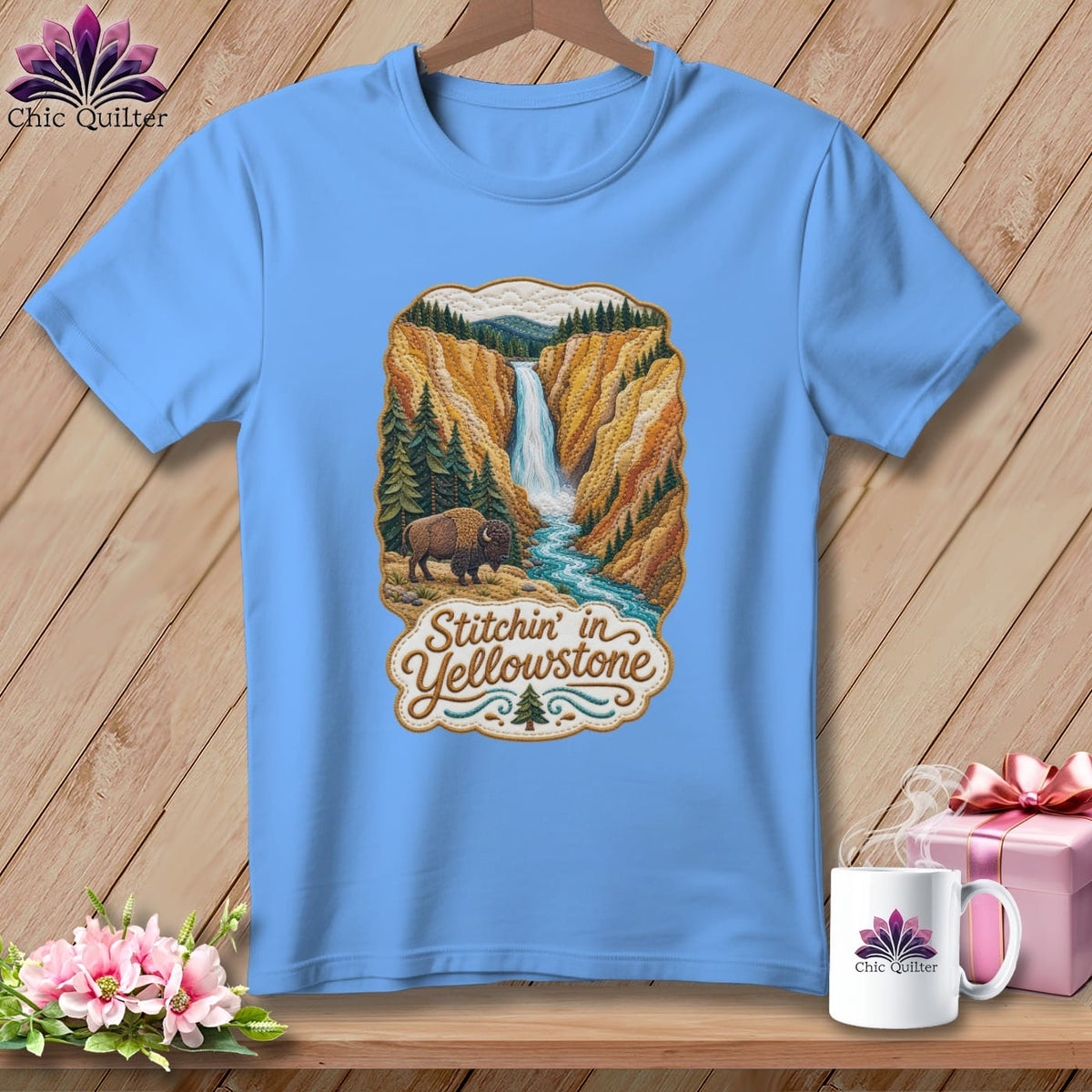 MyDesigns Physical Item S / Carolina Blue Yellowstone National Park ~ Bison, Stitchin in ~ Relaxed Fit Tee