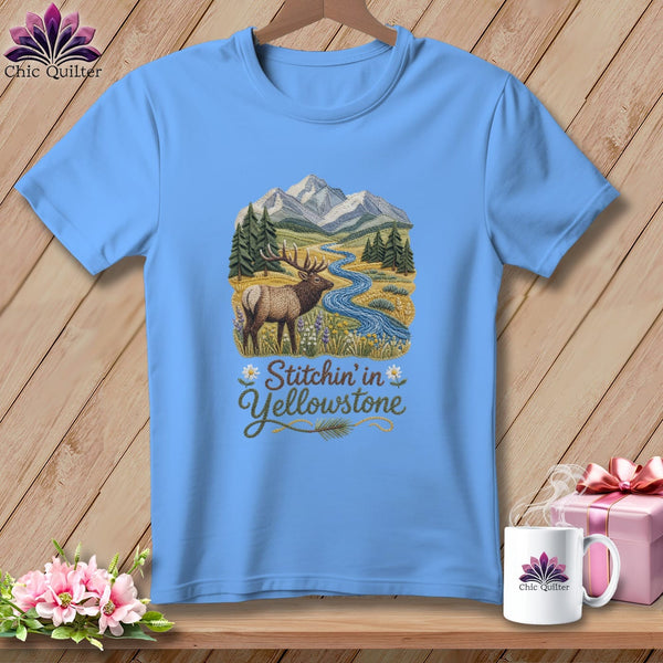 MyDesigns Physical Item S / Carolina Blue Yellowstone National Park ~ Elk, Stitchin in ~ Relaxed Fit Tee