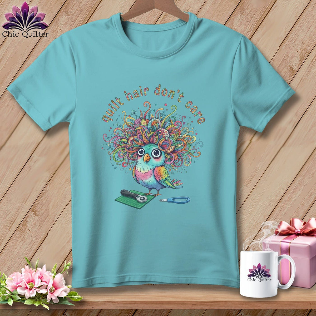 MyDesigns Physical Item S / Chalky Mint Quilt Hair Don’t Care ~ Snipsy Wren ~ Premium Tee