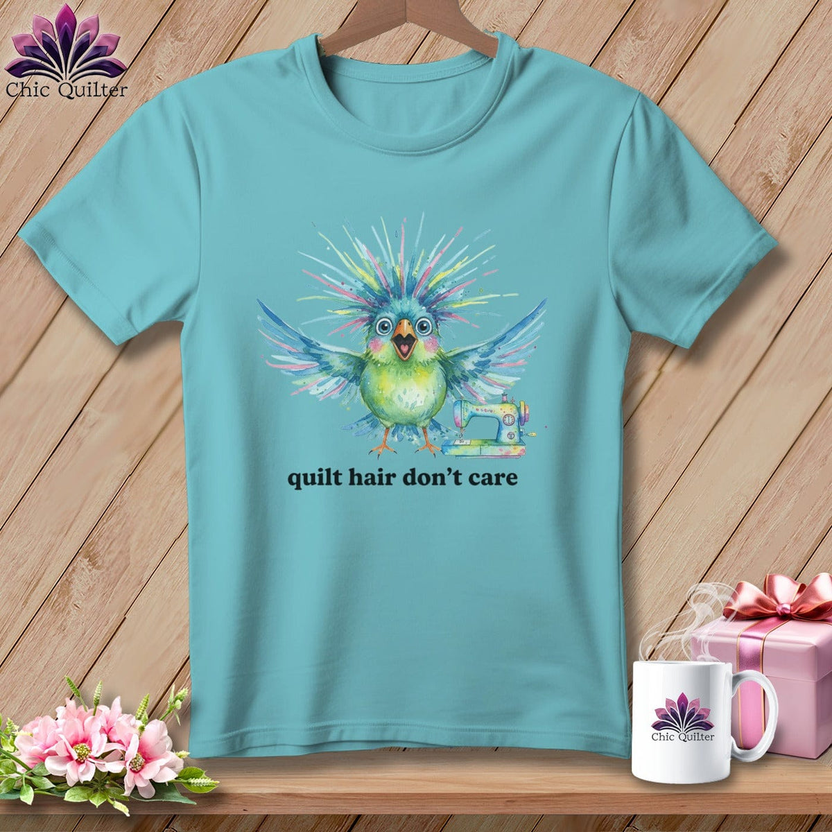 MyDesigns Physical Item S / Chalky Mint Quilt Hair Don’t Care ~ Ziggy Bobbin ~ Premium Tee