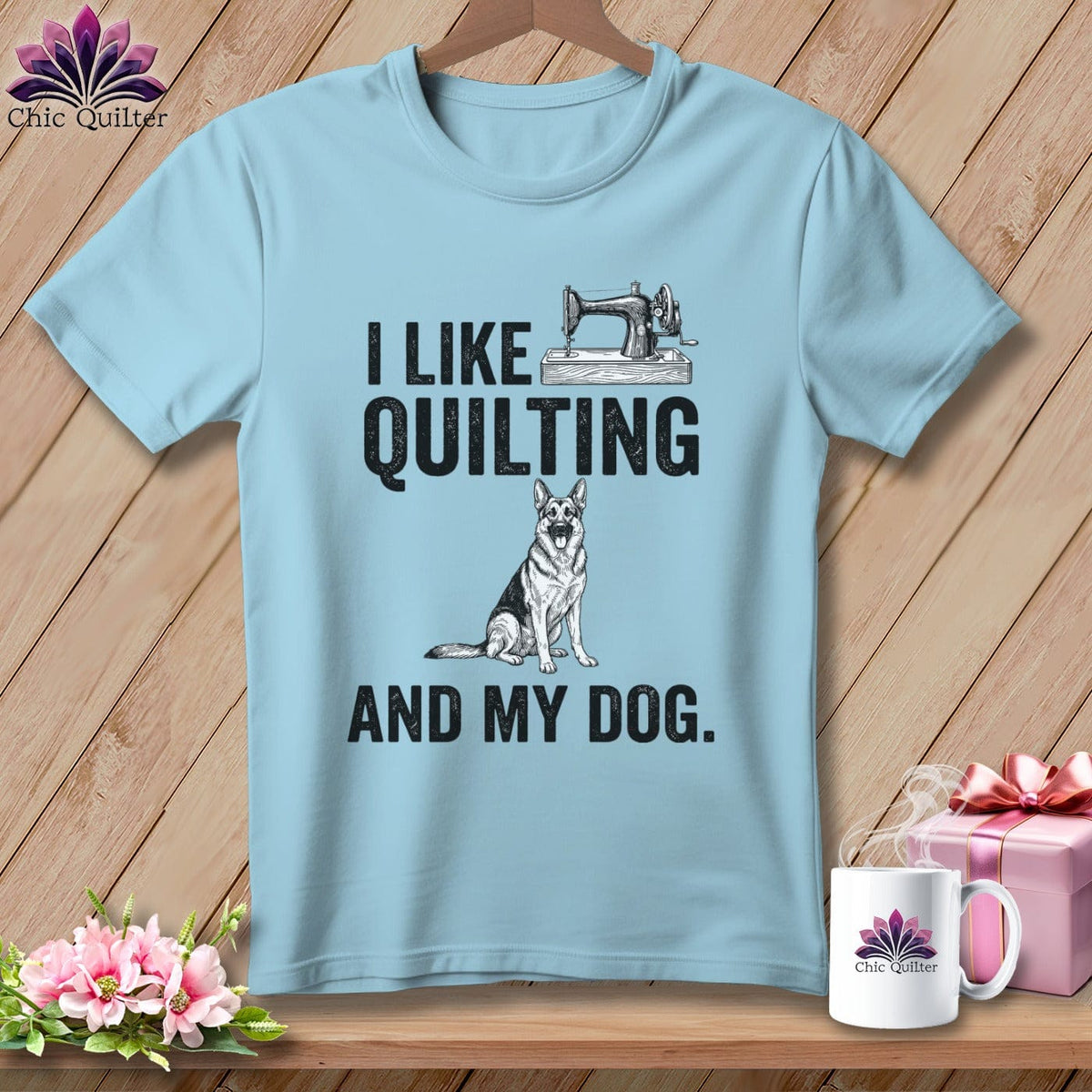 MyDesigns Physical Item S / Chambray I Like Quilting and My German Shepard ~ Premium Tee