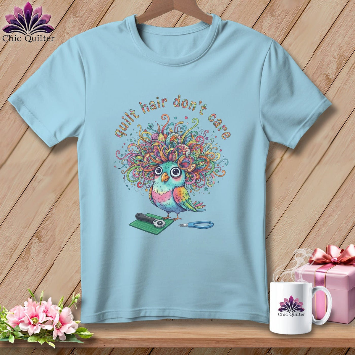 MyDesigns Physical Item S / Chambray Quilt Hair Don’t Care ~ Snipsy Wren ~ Premium Tee