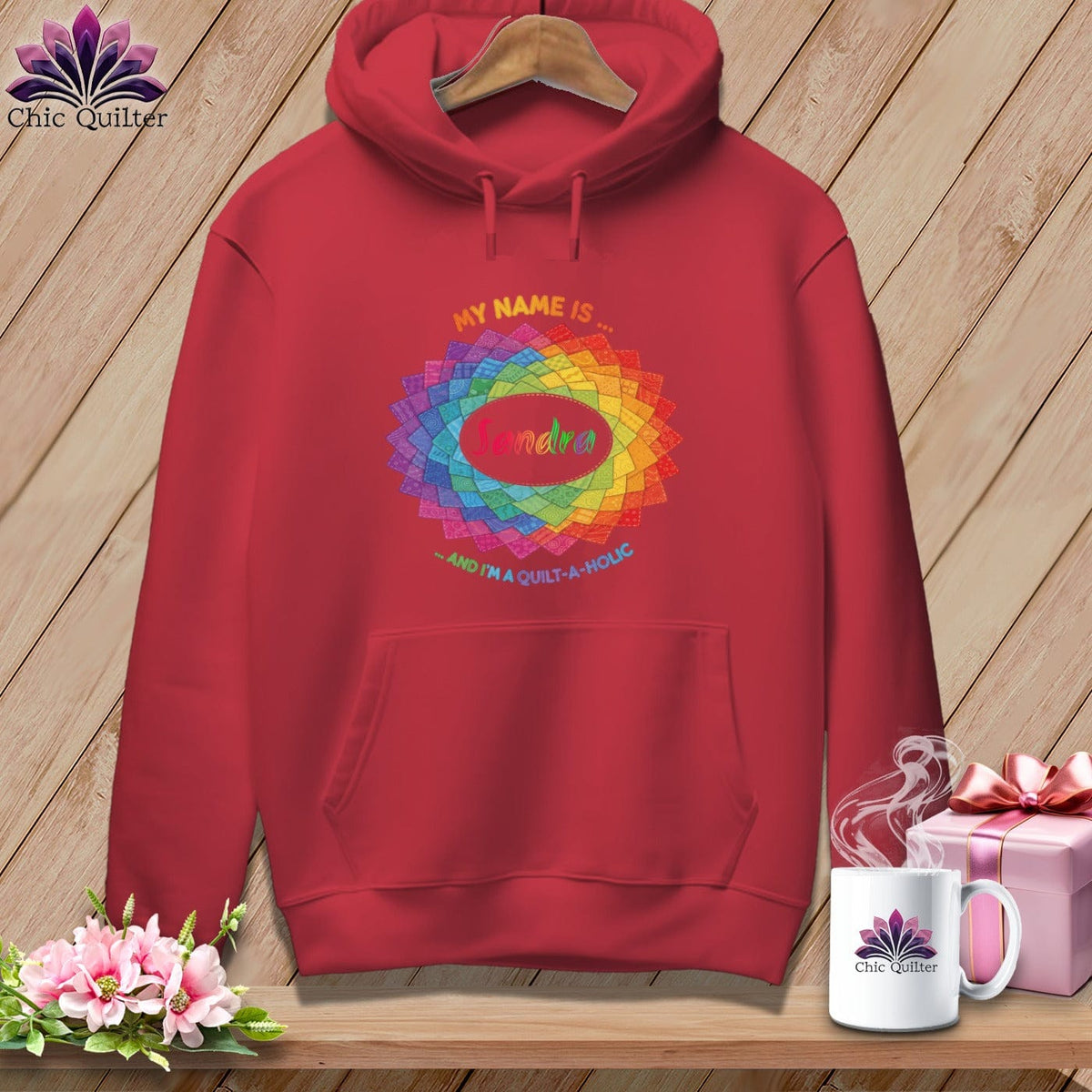 MyDesigns Physical Item S / Crimson Personalized Rainbow Quilt Spiral ~ Premium Hoodie