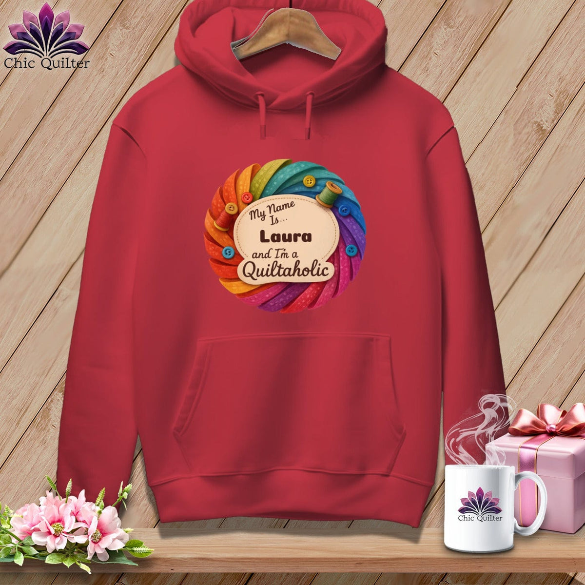 MyDesigns Physical Item S / Crimson Rainbow Personalized Curves & Button Bloom ~ Premium Hoodie