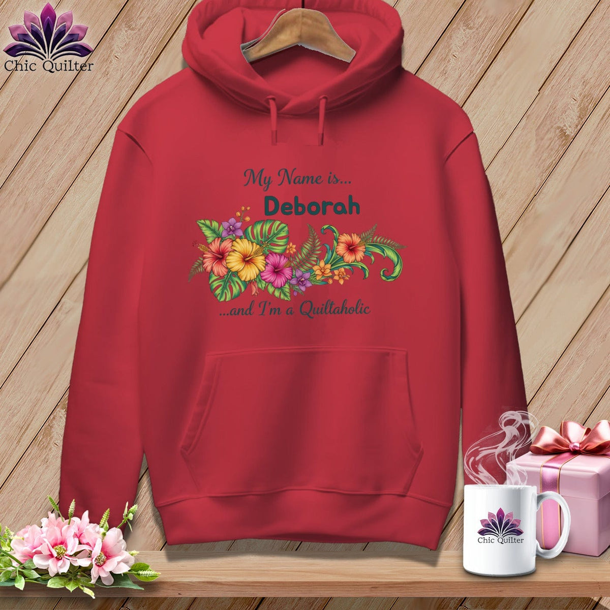 MyDesigns Physical Item S / Crimson Tropical Paradise Personalized Floral Sweep ~ Premium Hoodie