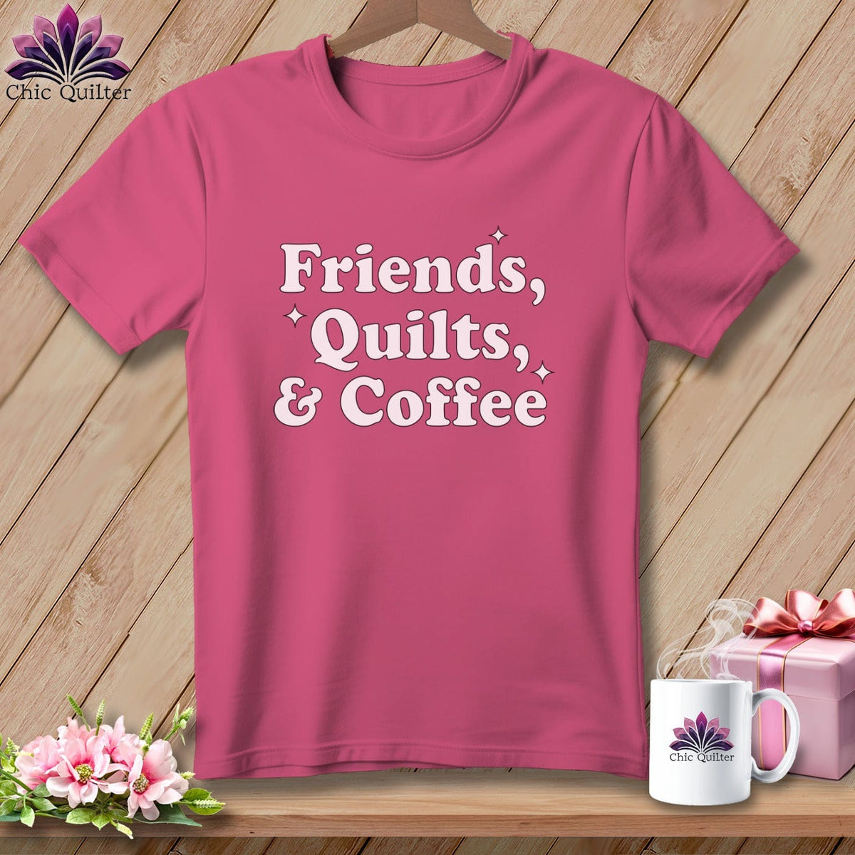 MyDesigns Physical Item S / Crunchberry Friends, Quilts & Coffee ~ Premium Tee