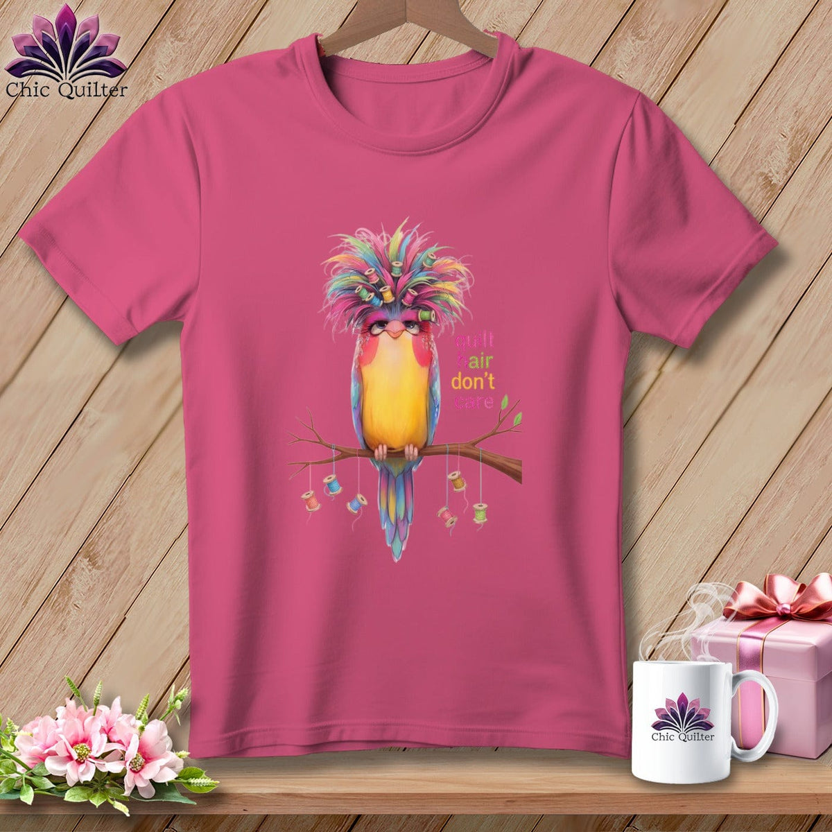 MyDesigns Physical Item S / Crunchberry Quilt Hair Don’t Care ~ Curlene Spoolworth ~ Premium Tee