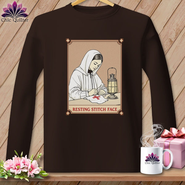 MyDesigns Physical Item S / Dark Chocolate Florence Needle-Gale - Resting Stitch Face ~ Long Sleeve T-Shirt