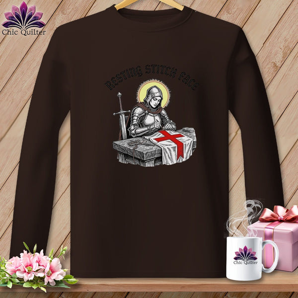 MyDesigns Physical Item S / Dark Chocolate Joan of Sew - Resting Stitch Face ~ Long Sleeve T-Shirt