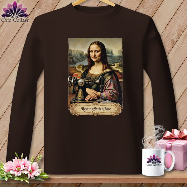 MyDesigns Physical Item S / Dark Chocolate Mona Sewsa - Resting Stitch Face ~ Long Sleeve T-Shirt