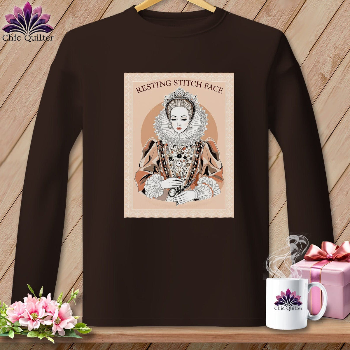 MyDesigns Physical Item S / Dark Chocolate Queen Eliza-Stitch - Resting Stitch Face ~ Long Sleeve T-Shirt
