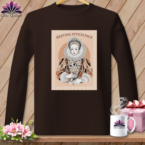 MyDesigns Physical Item S / Dark Chocolate Queen Eliza-Stitch - Resting Stitch Face ~ Long Sleeve T-Shirt