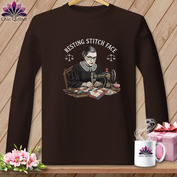 MyDesigns Physical Item S / Dark Chocolate Ruth Sewder Ginsburg - Resting Stitch Face ~ Long Sleeve T-Shirt