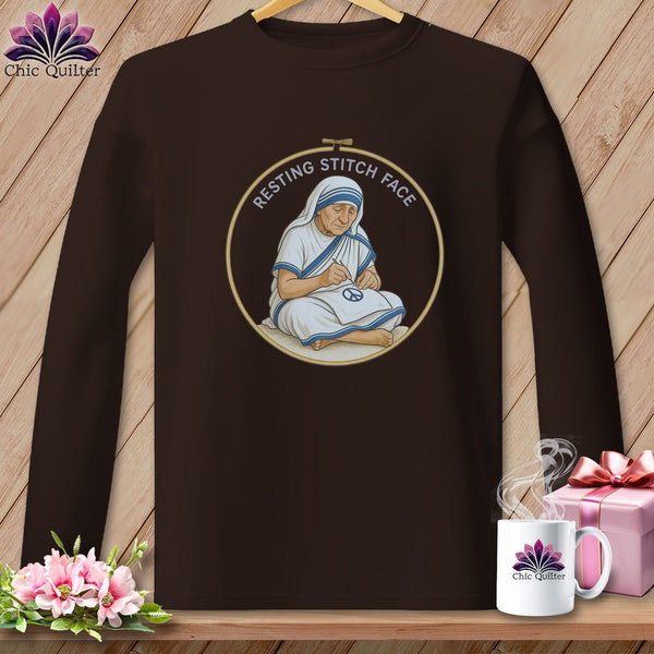 MyDesigns Physical Item S / Dark Chocolate Sister Seams-a-Lot - Resting Stitch Face ~ Long Sleeve T-Shirt