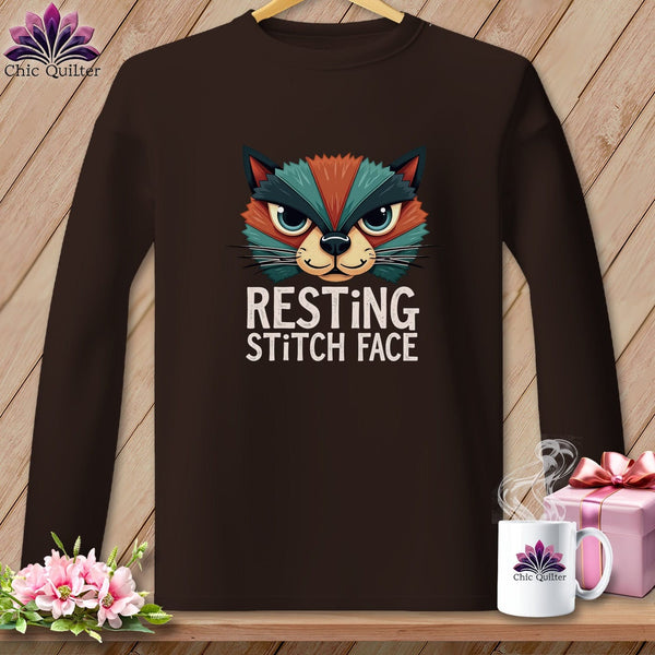 MyDesigns Physical Item S / Dark Chocolate Stitch Face - Resting Stitch Face ~ Long Sleeve T-Shirt