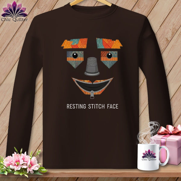 MyDesigns Physical Item S / Dark Chocolate Strawman - Resting Stitch Face ~ Long Sleeve T-Shirt