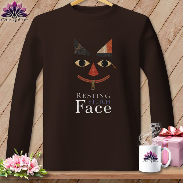 MyDesigns Physical Item S / Dark Chocolate Zip It  - Resting Stitch Face ~ Long Sleeve T-Shirt