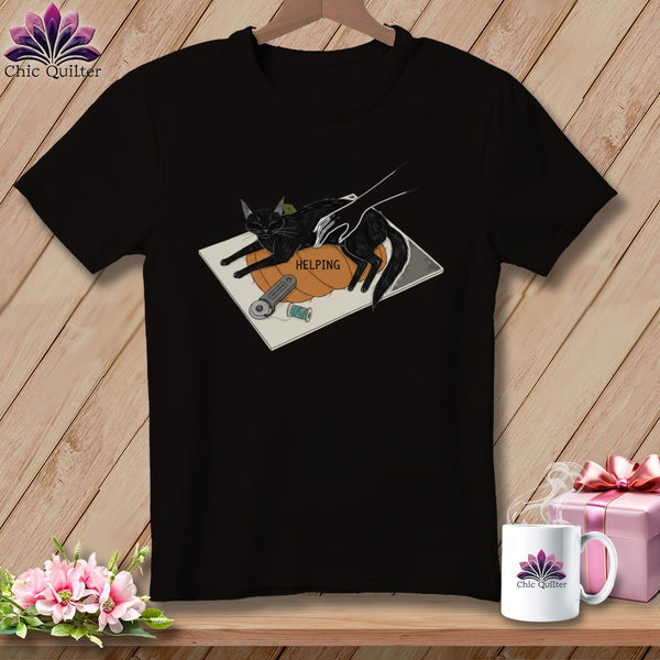 MyDesigns Physical Item S / Dark Grey Heather HELPING ~ Cat on the Cutting Mat ~ Relaxed Fit Tee