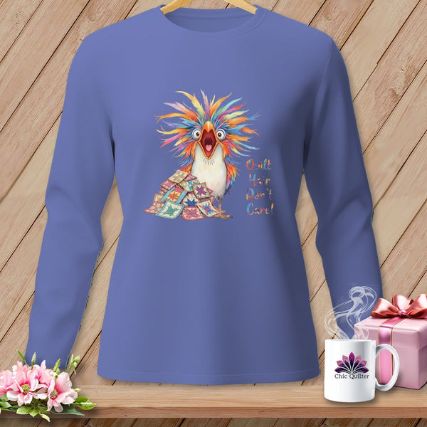 MyDesigns Physical Item S / Flo Blue Quilt Hair Don’t Care ~ Chaos Finch ~ Long Sleeve Tee
