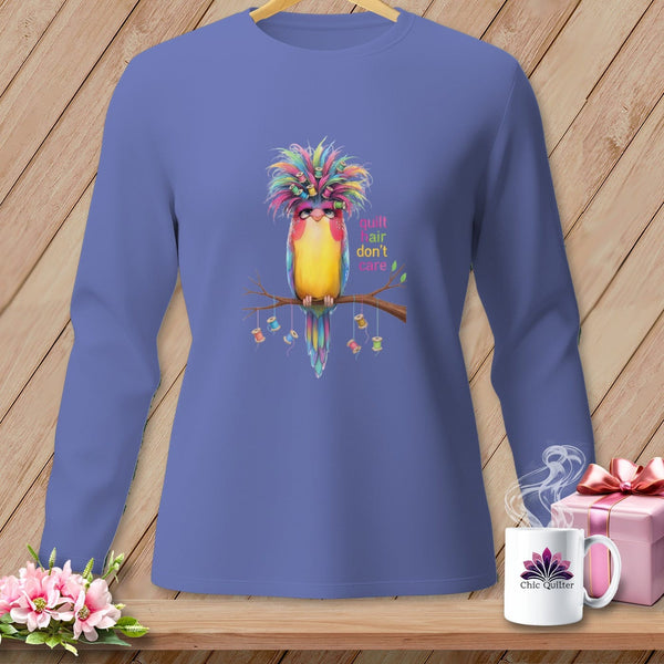 MyDesigns Physical Item S / Flo Blue Quilt Hair Don’t Care ~ Curlene Spoolworth ~ Long Sleeve Tee