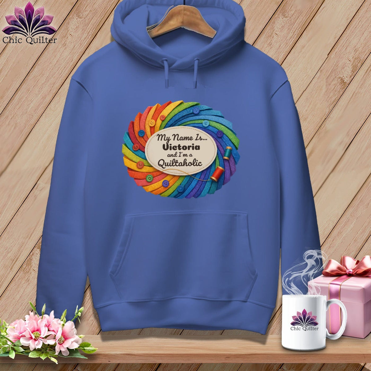MyDesigns Physical Item S / Flo Blue Quilter’s Personalized Whirl ~ Premium Hoodie