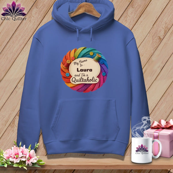MyDesigns Physical Item S / Flo Blue Rainbow Personalized Curves & Button Bloom ~ Premium Hoodie
