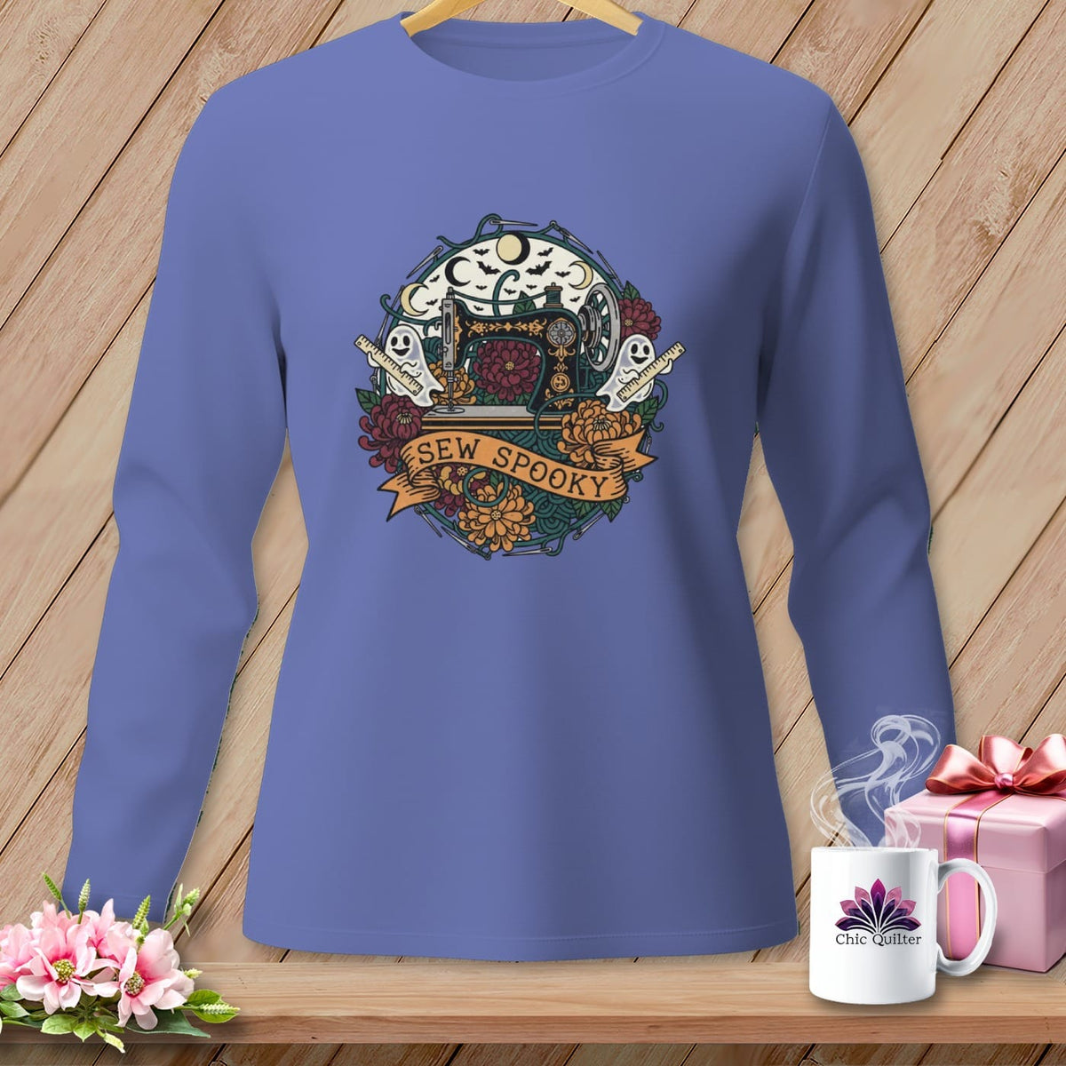 MyDesigns Physical Item S / Flo Blue Sew Spooky ~ Gold Machine ~ Long Sleeve Tee
