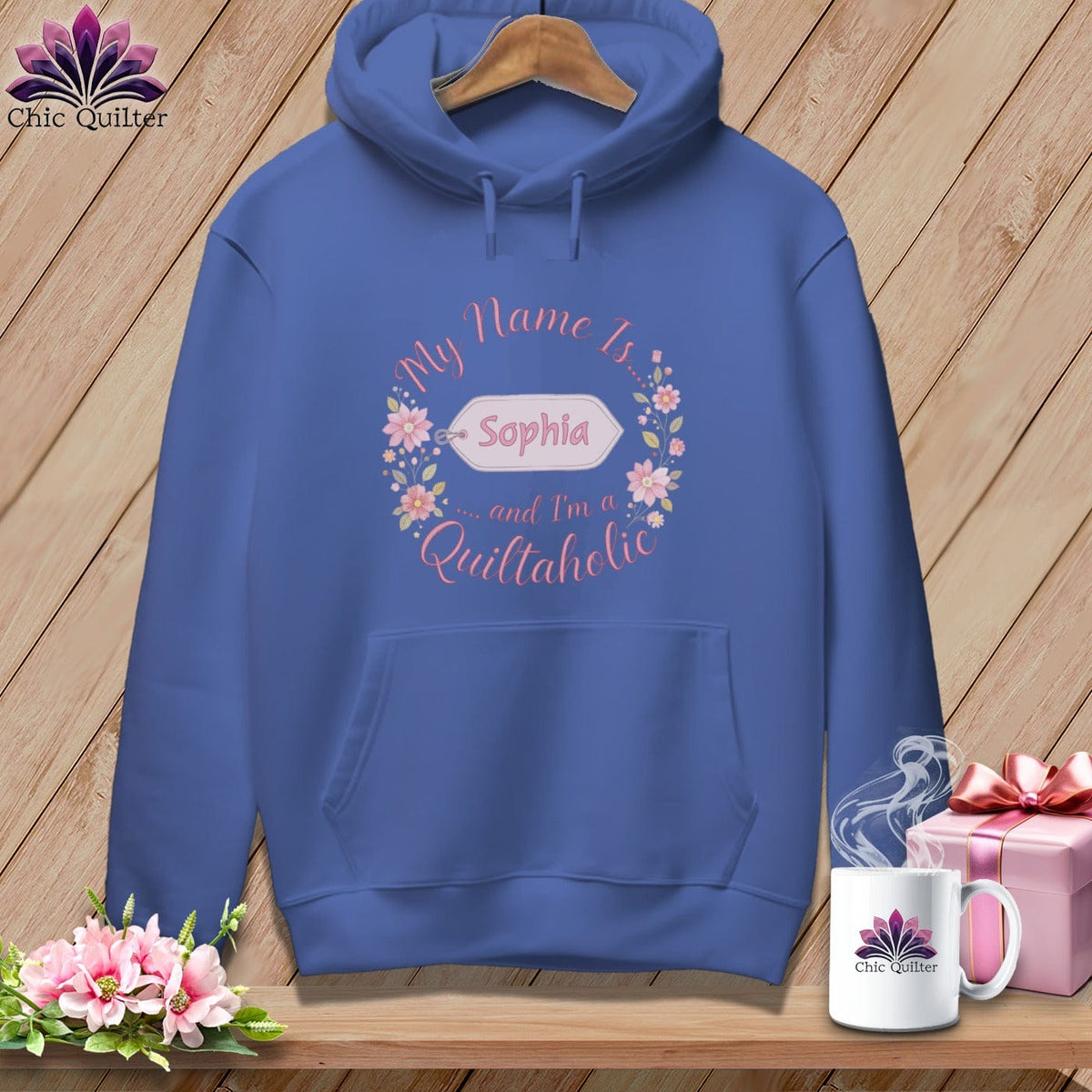 MyDesigns Physical Item S / Flo Blue Soft Vintage Personalized Name Tag ~ Premium Hoodie