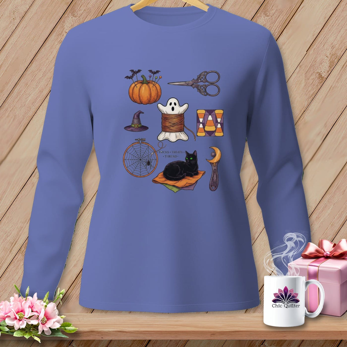 MyDesigns Physical Item S / Flo Blue Tricks • Treats • Thread ~ Long Sleeve Tee