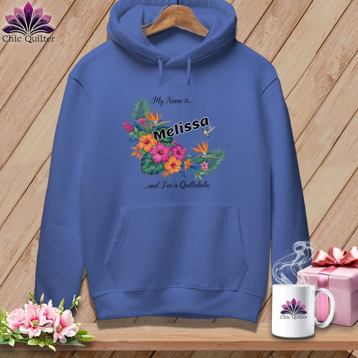 MyDesigns Physical Item S / Flo Blue Tropical Threads Quiltaholic ~ Premium Hoodie