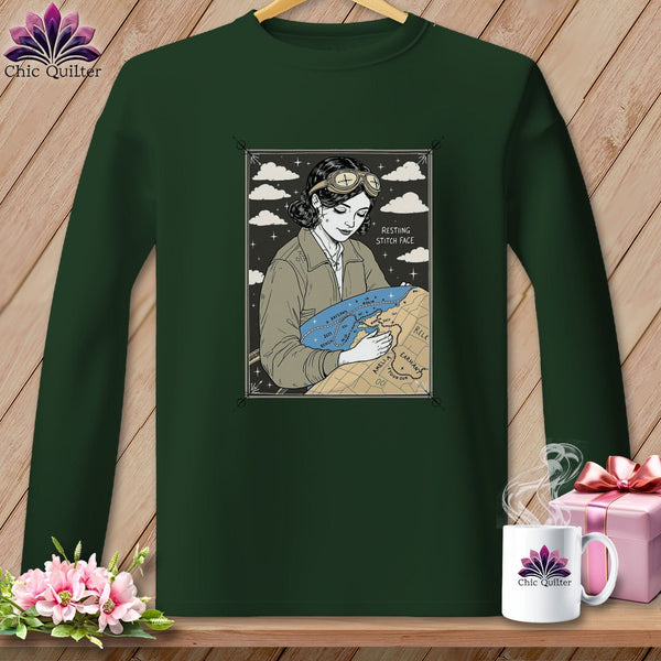 MyDesigns Physical Item S / Forest Green Amelia SewHearts - Resting Stitch Face ~ Long Sleeve T-Shirt