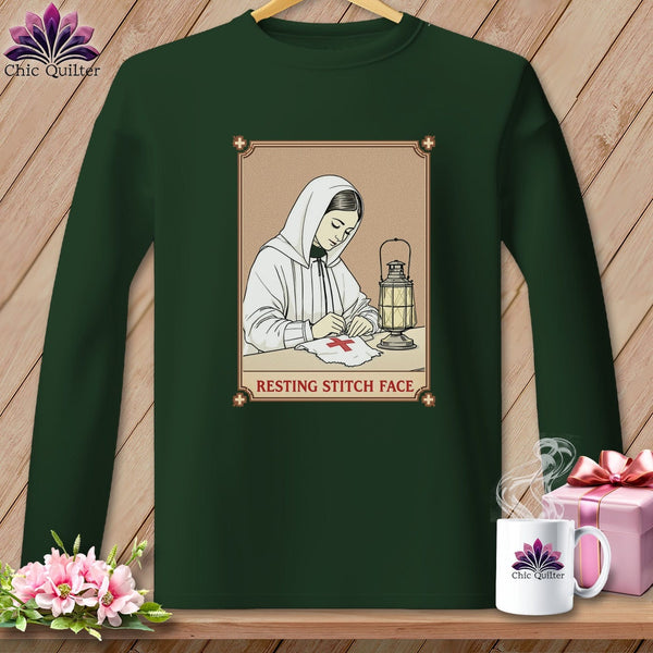 MyDesigns Physical Item S / Forest Green Florence Needle-Gale - Resting Stitch Face ~ Long Sleeve T-Shirt