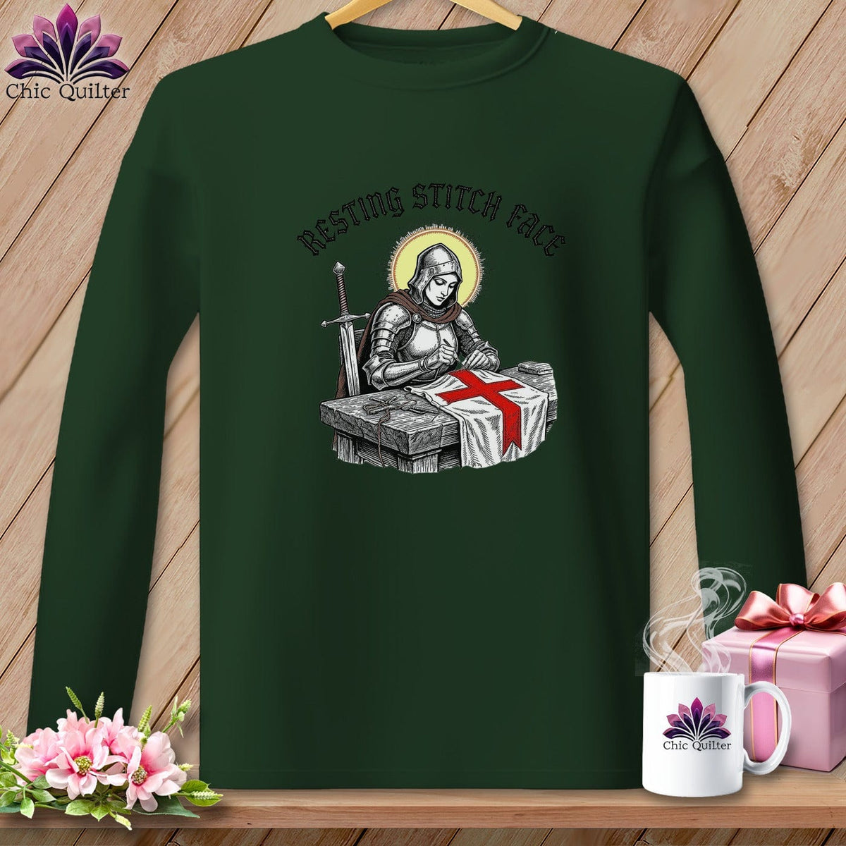 MyDesigns Physical Item S / Forest Green Joan of Sew - Resting Stitch Face ~ Long Sleeve T-Shirt