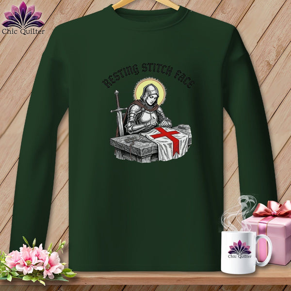 MyDesigns Physical Item S / Forest Green Joan of Sew - Resting Stitch Face ~ Long Sleeve T-Shirt