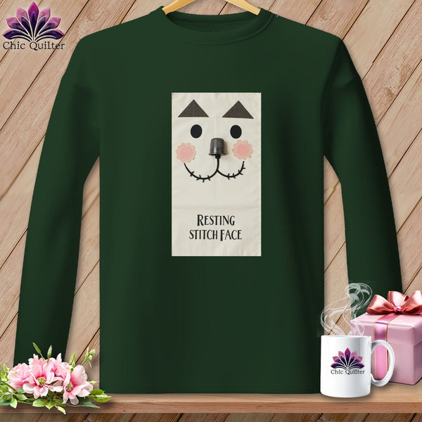 MyDesigns Physical Item S / Forest Green Patch - Resting Stitch Face ~ Long Sleeve T-Shirt
