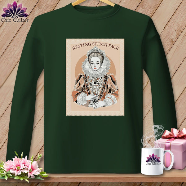 MyDesigns Physical Item S / Forest Green Queen Eliza-Stitch - Resting Stitch Face ~ Long Sleeve T-Shirt